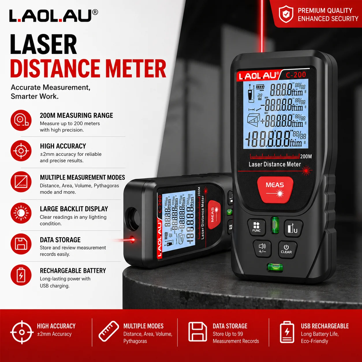 Power Tools That Are Green - LAOLAU Pengukur Jarak Laser Digital Meteran